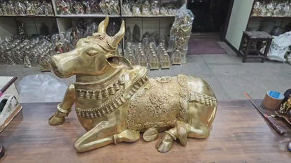 Large Brass Nandi Statue (34 Inch) - Premium Glossy Finish | 30kg Vastu Idol by SAMA Homes - Sustainable Living