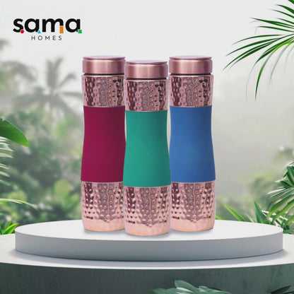 Pure Copper Water Bottle  set of 3 - Red, Green, and Blue Color