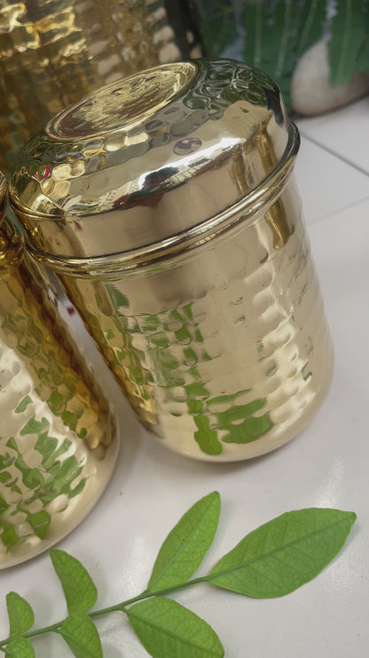 Brass Hammered Storage Canister Set | Pulse Storage Box | Pantry Essentials | Deep Dabba Box | Dal Box | Available in Set