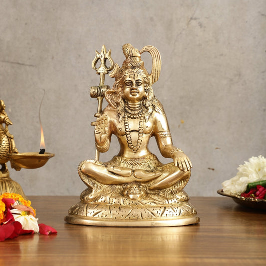 Pure Brass Aashirwaad Shiva Statue - 7.5 in Height - Sama Homes Idol - Brass Sculpture