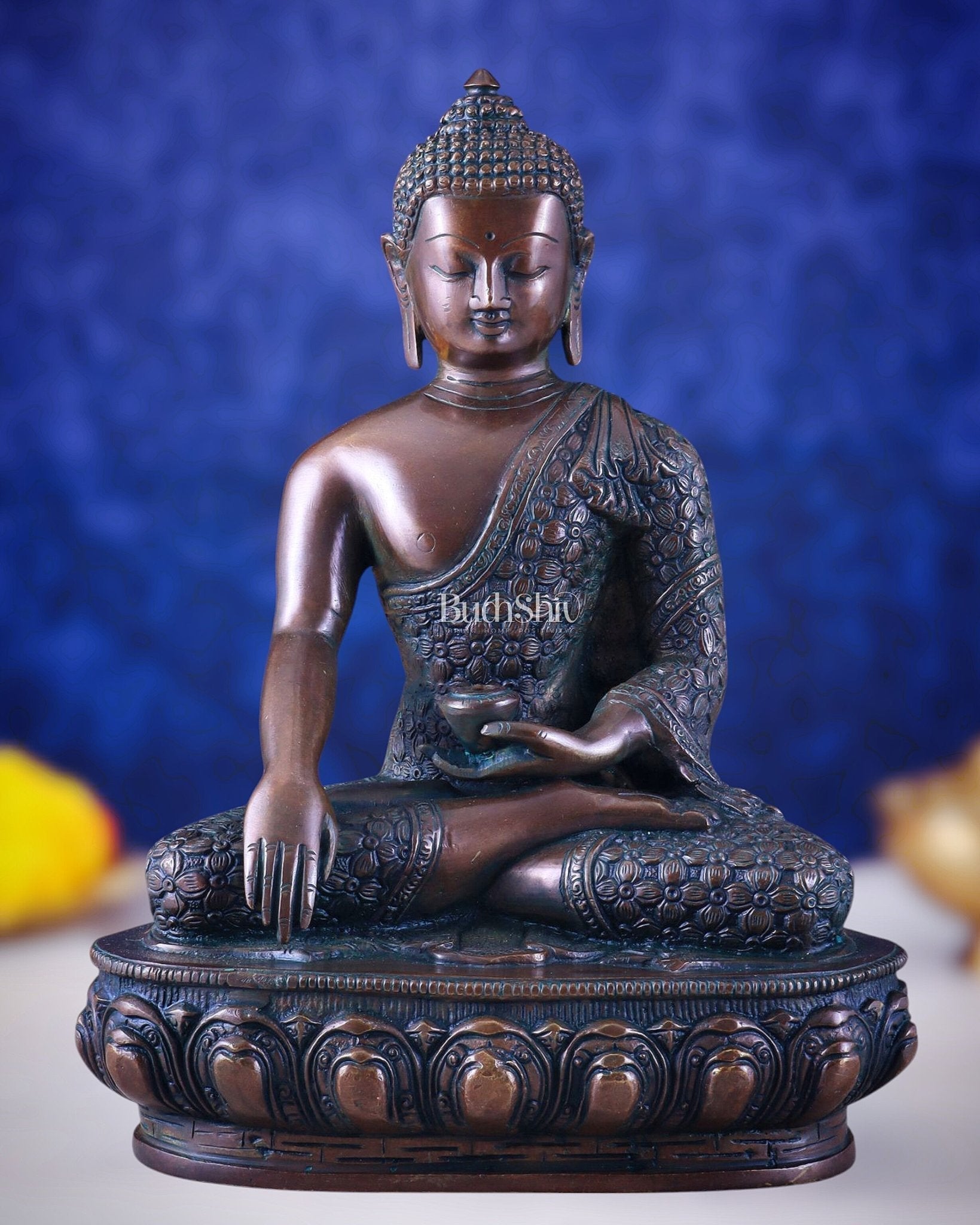 Pure Brass Antique Buddha bhoomisparsha mudra Statue - 13.5" Height - Sama Homes Idol - Brass Sculpture - Eco-friendly - Sama Homes