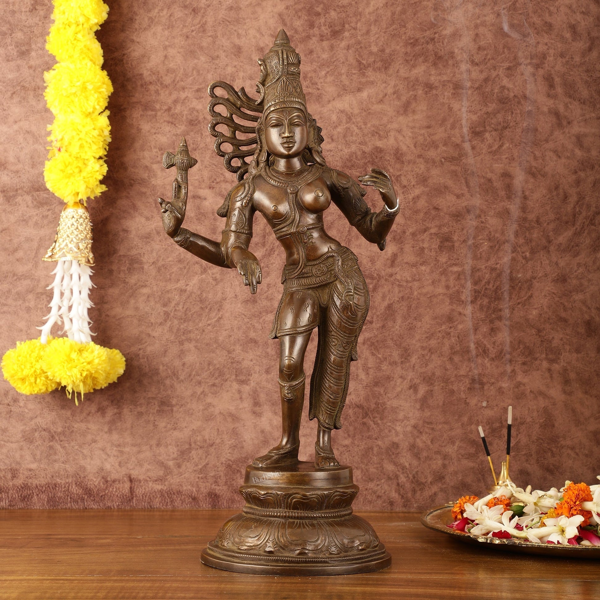 Pure Brass Ardhanarishwara Half Shiva Half Parvati Vintage Sculpture - 16.5" - Sama Homes Idol - Brass Sculpture - Eco-friendly - Sama Homes