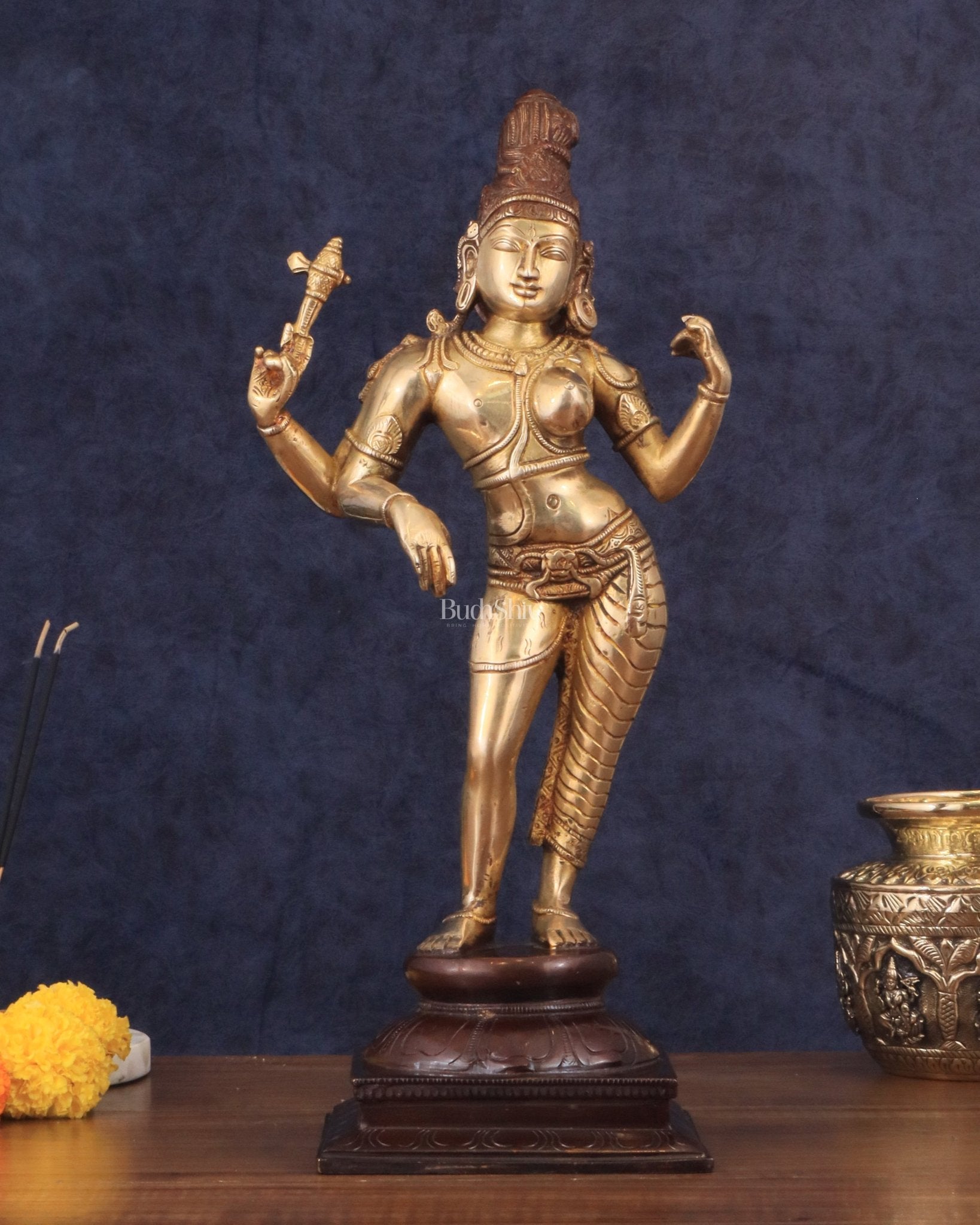 Pure Brass Ardhanarishwara Shiv Parvati Sculpture - 15.2 inch - Sama Homes Idol - Brass Sculpture - Eco-friendly - Sama Homes