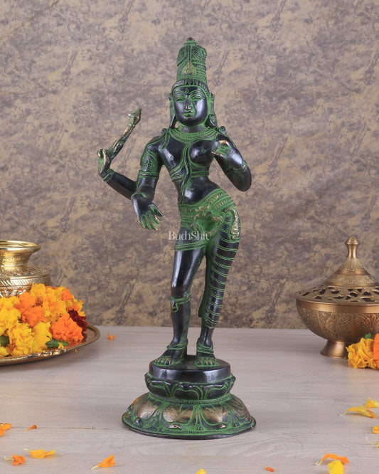 Pure Brass Ardhanarishwara Vintage black green - 12.5 Inch - Sama Homes Idol - Brass Sculpture