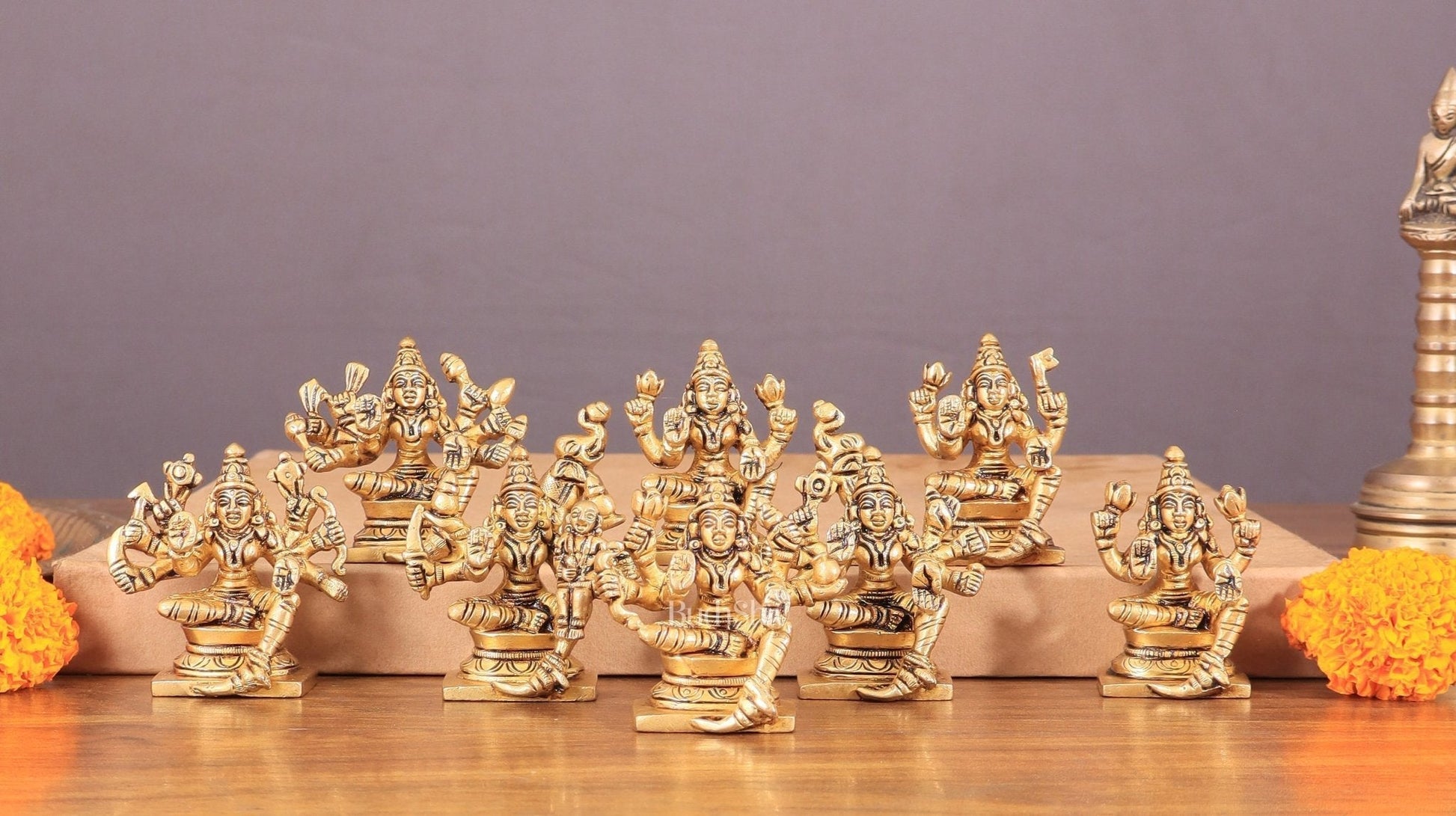 Pure Brass Ashtalakshmi Superfine Idols 2.5" - Sama Homes Idol - Brass Sculpture - Eco-friendly - Sama Homes