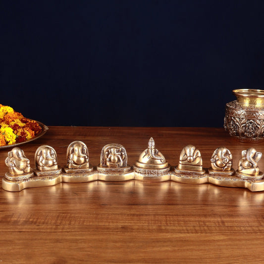 Pure Brass Ashtavinayaka – Eight Forms of Lord Ganesha Idols, 3 inch height - Sama Homes Idol - Brass Sculpture