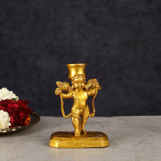 Pure Brass Baby Angel Candle Stand 4.5" - Sama Homes Idol - Brass Sculpture