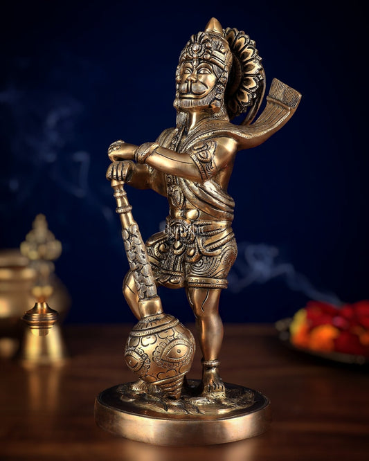 Pure Brass Bahubali Hanuman Standing Large Statue 14" - Sama Homes Idol - Brass Sculpture