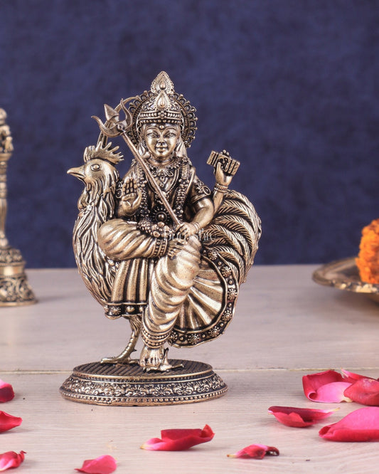Pure Brass Bahuchara Mata Idol Sitting on Hen – Superfine Finish 4" - Sama Homes Idol - Brass Sculpture