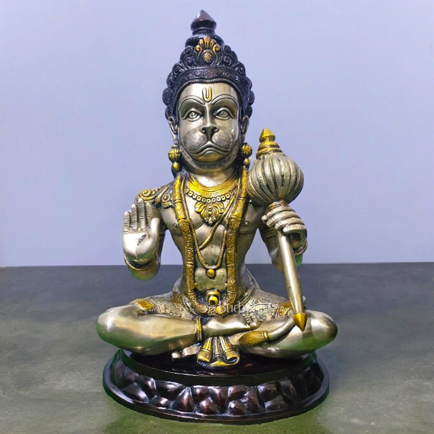 Pure Brass Blessing Hanuman Ji Statue | 15" - Sama Homes Idol - Brass Sculpture