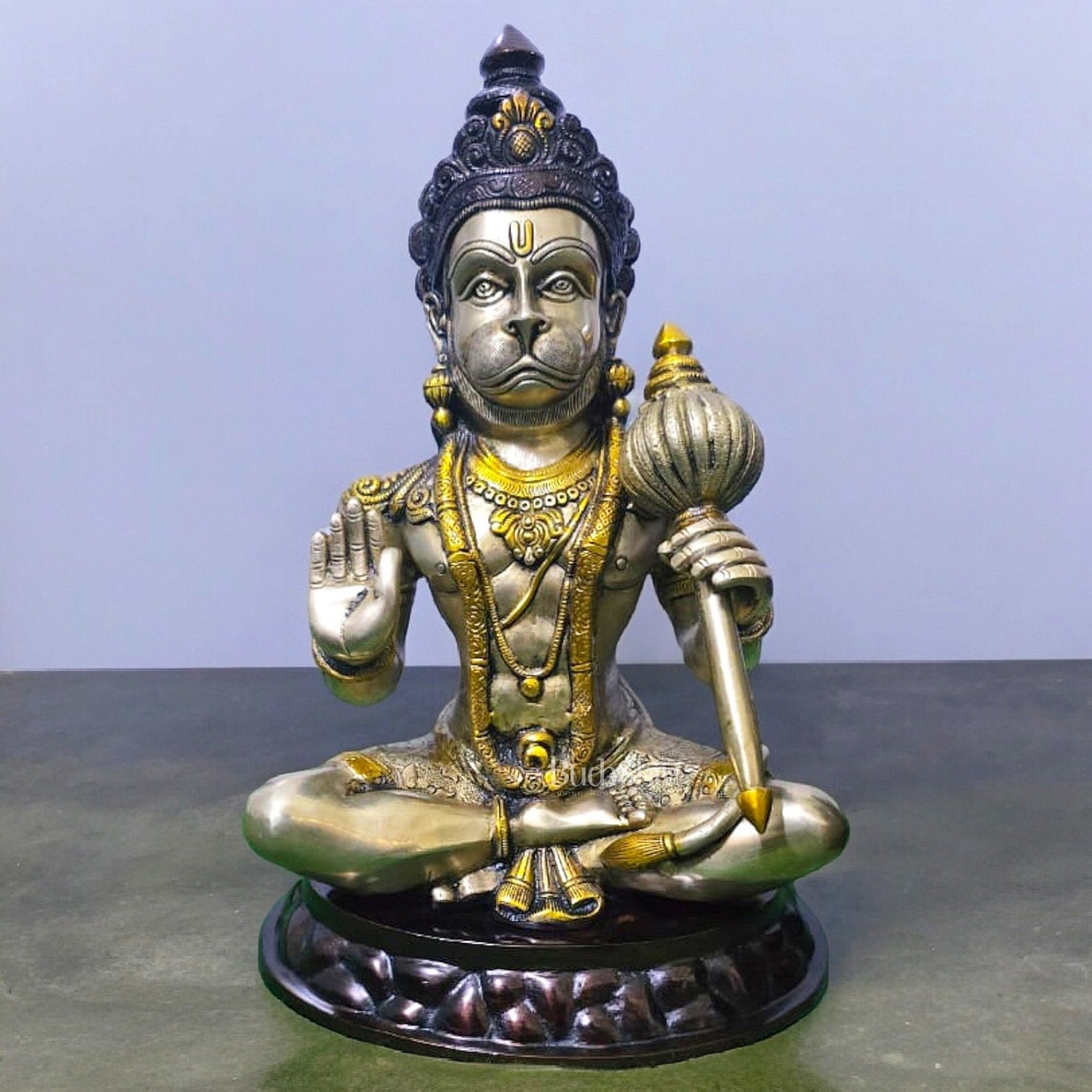 Pure Brass Blessing Hanuman Ji Statue | 15" - Sama Homes Idol - Brass Sculpture - Eco-friendly - Sama Homes