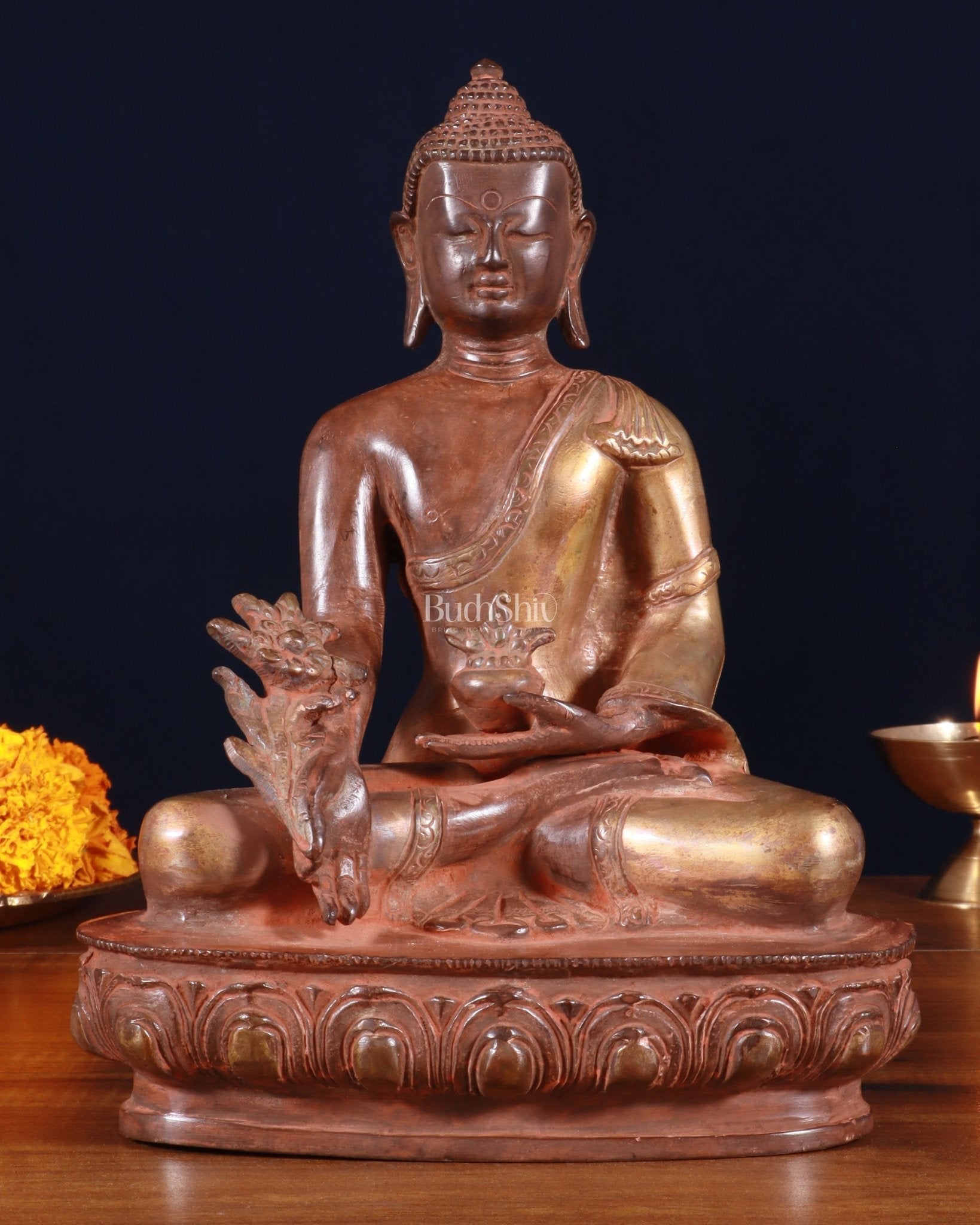 Pure Brass Buddha Statue healing  - 9.5" - Sama Homes Idol - Brass Sculpture - Eco-friendly - Sama Homes