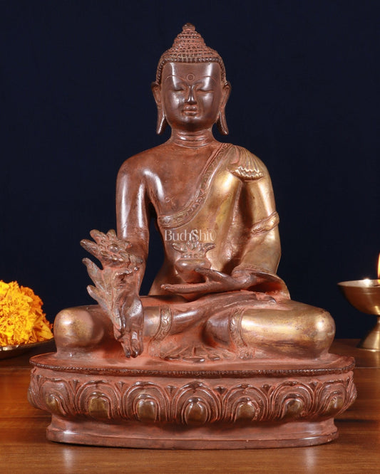 Pure Brass Buddha Statue healing  - 9.5" - Sama Homes Idol - Brass Sculpture