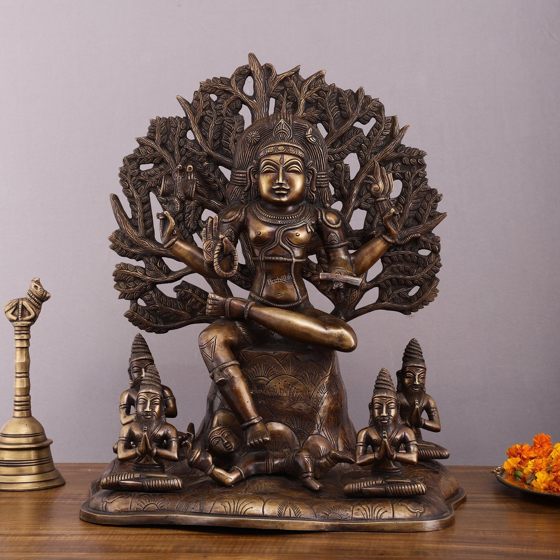 Pure Brass Dakshinamurthy Statue 18" large - Sama Homes Idol - Brass Sculpture - Eco-friendly - Sama Homes