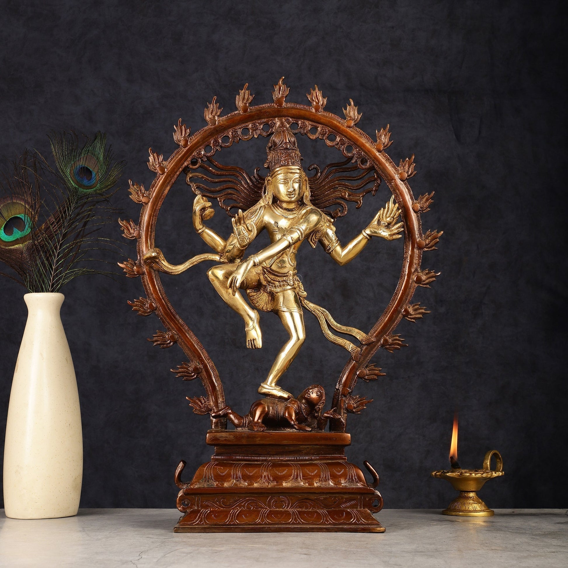 Pure Brass Dancing Shiva Nataraja Statue - 16" - Sama Homes Idol - Brass Sculpture - Eco-friendly - Sama Homes