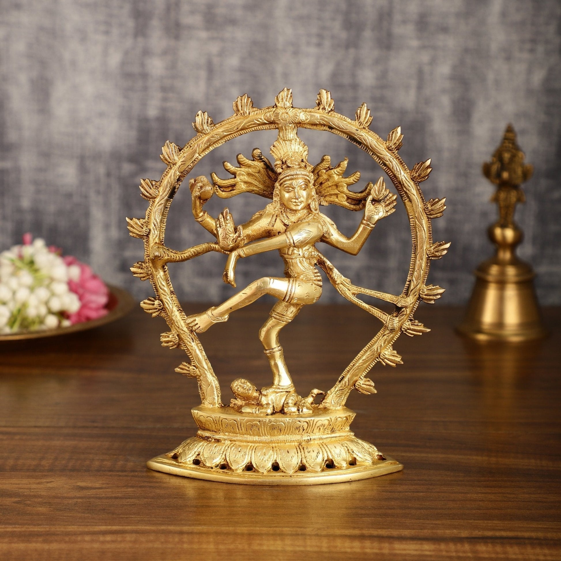 Pure Brass Dancing Shiva Nataraja with Oval Arch | 9 Inch - Sama Homes Idol - Brass Sculpture - Eco-friendly - Sama Homes