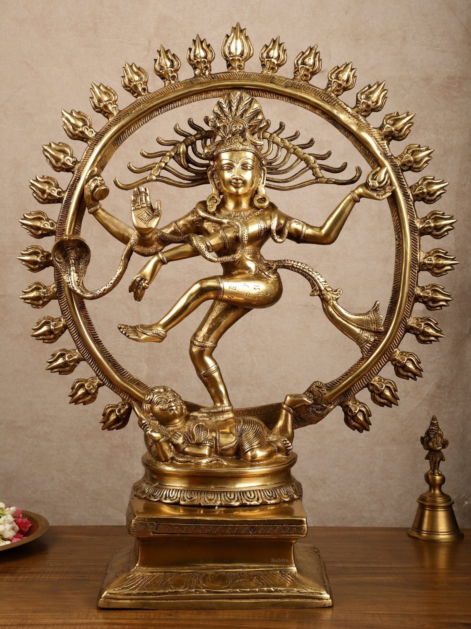 Pure Brass Dancing Shiva Smiling Nataraja Sculpture | 25" | - Sama Homes Idol - Brass Sculpture - Eco-friendly - Sama Homes