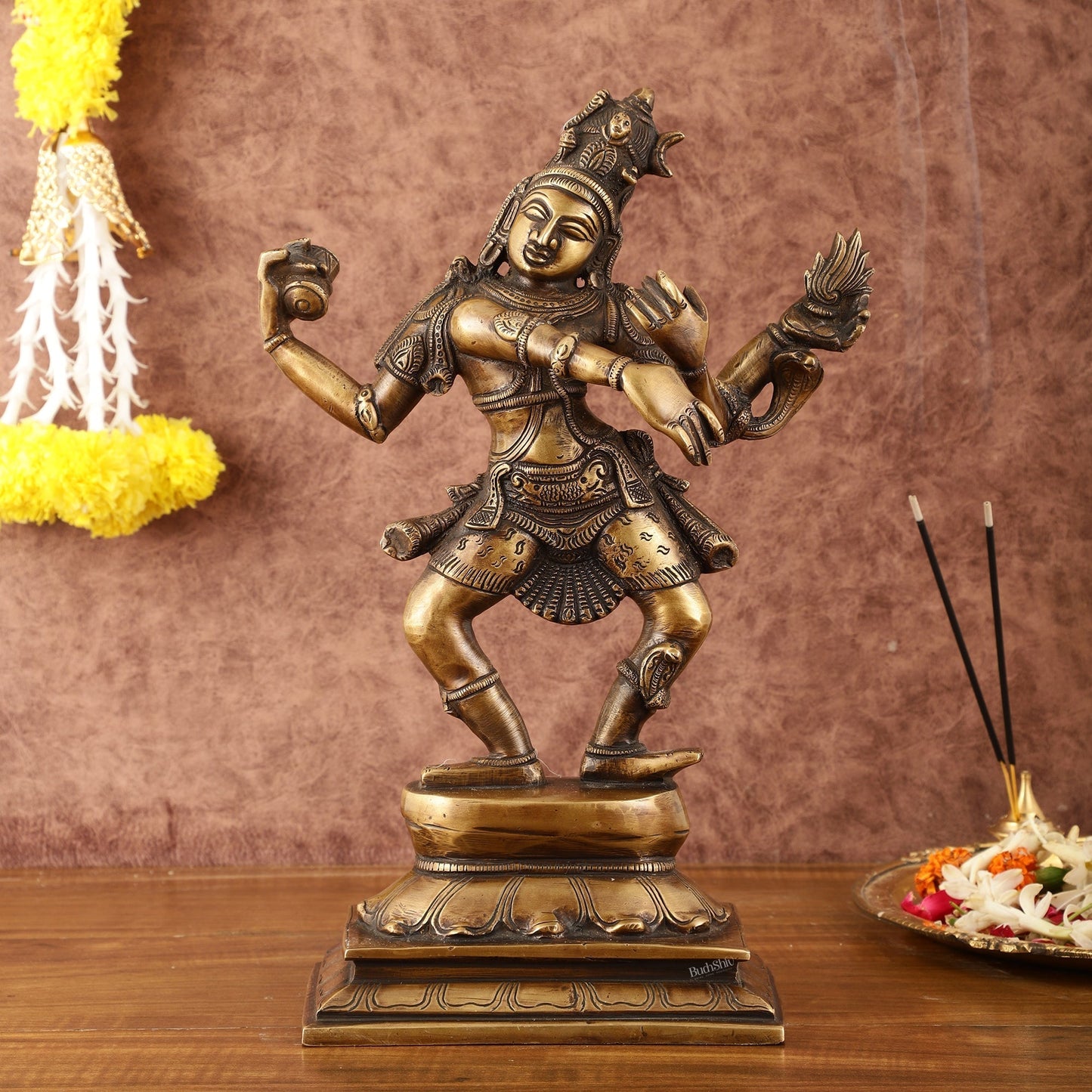 Pure Brass Dancing Shiva with Four Arms Statue - 14" - Sama Homes Idol - Brass Sculpture