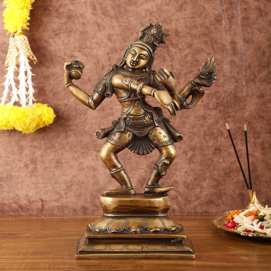 Pure Brass Dancing Shiva with Four Arms Statue - 14" - Sama Homes Idol - Brass Sculpture