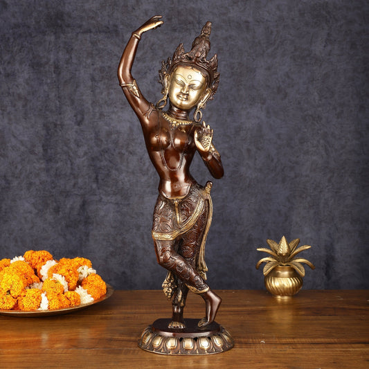 Pure Brass Dancing Tara Devi Maya Buddhist Sculpture - 20" Tall - Sama Homes Idol - Brass Sculpture