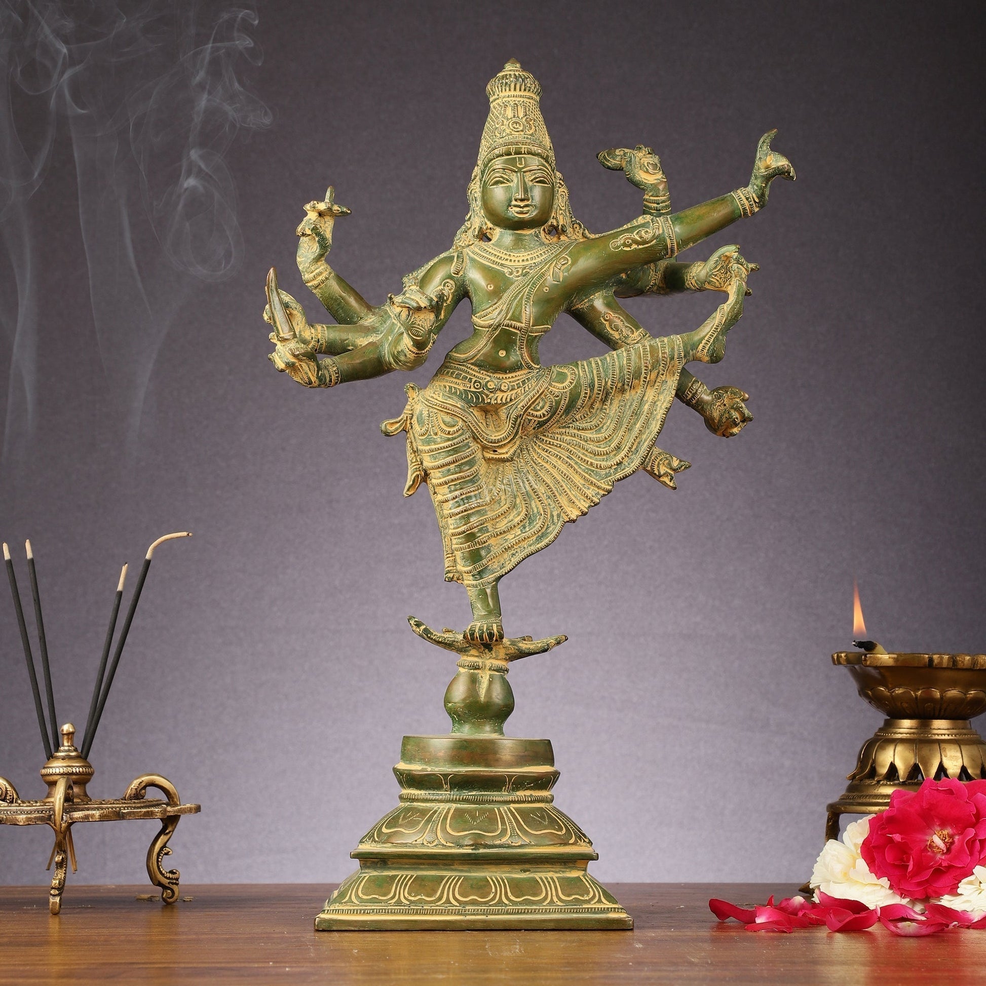 Pure Brass Dancing Vishnu avatar vamana 16 inch - Sama Homes Idol - Brass Sculpture - Eco-friendly - Sama Homes