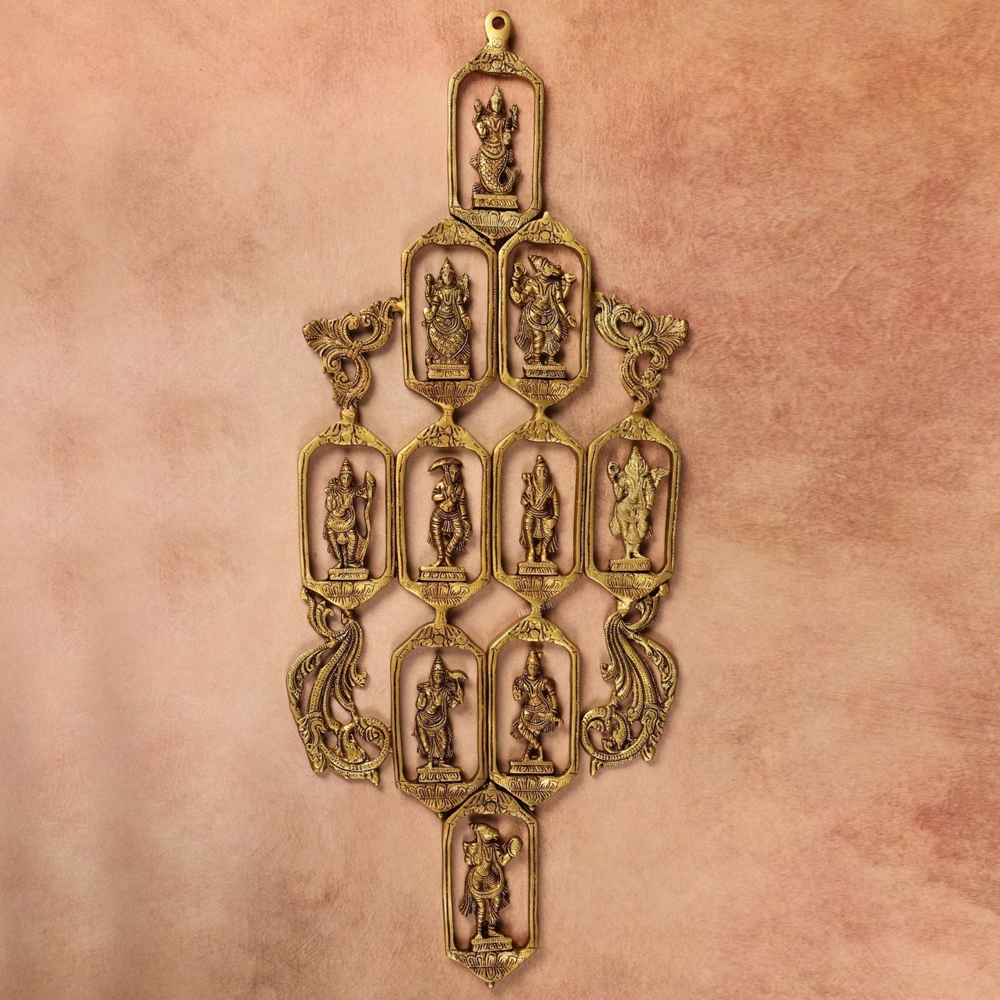 Pure Brass Dashavatar Wall Hanging - Unique Design 29.5 inch - Sama Homes Idol - Brass Sculpture