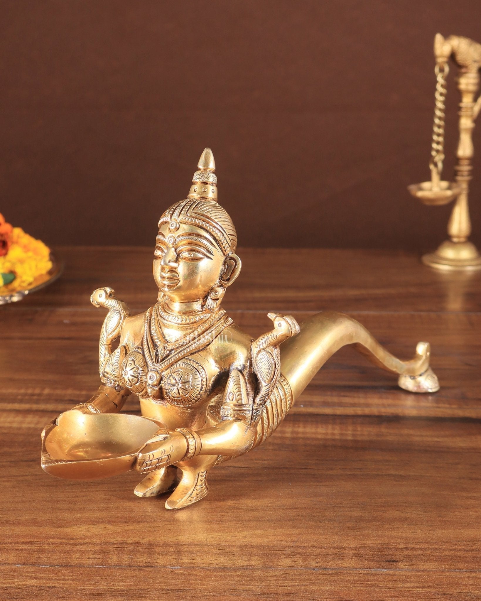 Pure Brass Deep Kanya Aarti Diya – Divine Ritual Lamp, 7" – Sama Homes - Eco-friendly - Sama Homes