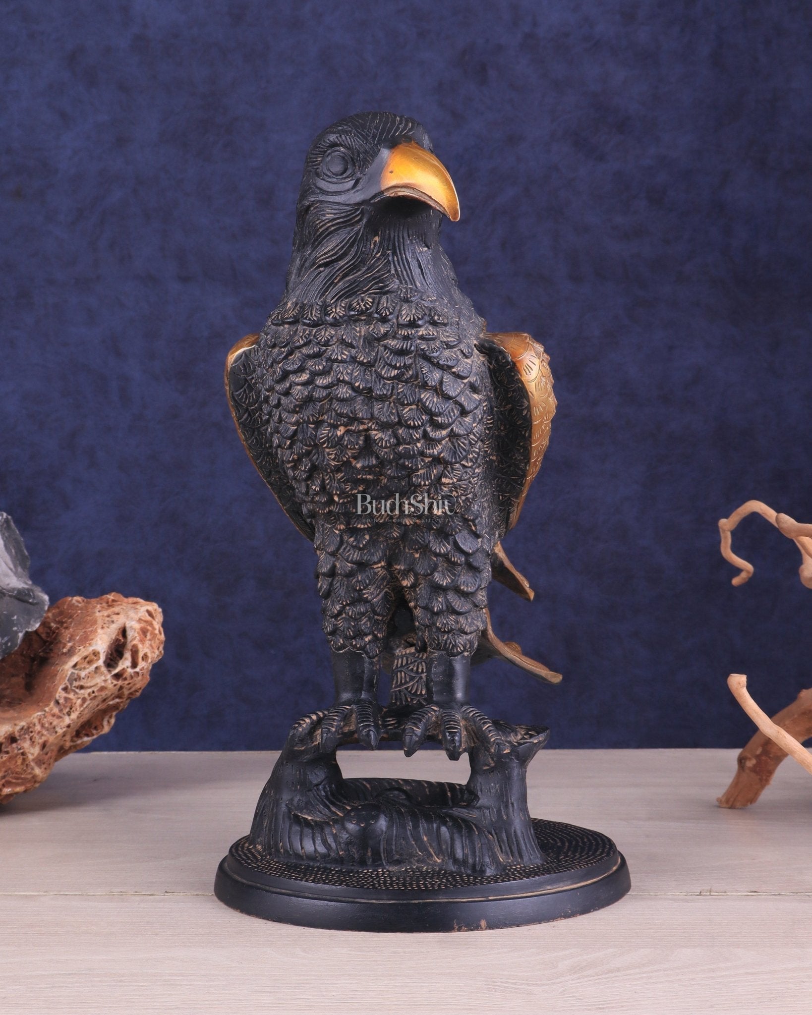 Pure Brass Eagle Statue in Antique Tone | Vastu & Feng Shui 13" - Sama Homes Idol - Brass Sculpture - Eco-friendly - Sama Homes