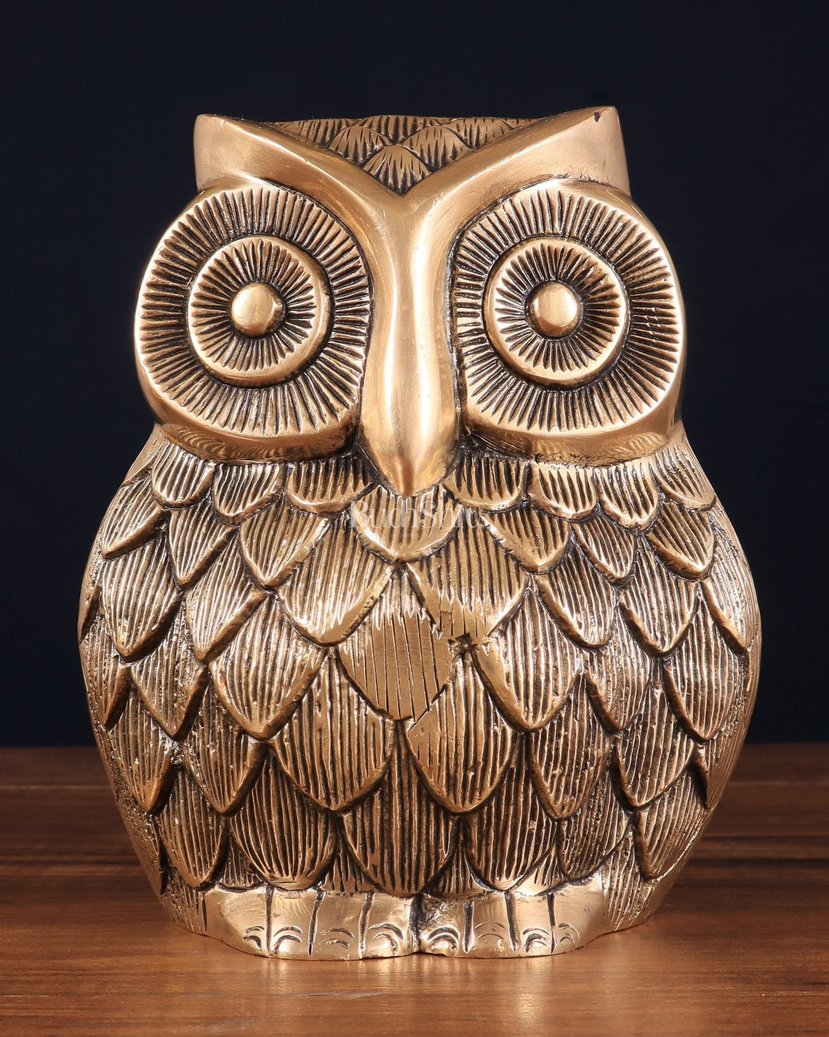 Pure Brass Finely Carved Large Owl Statue – 7" x 6" x 5" | Feng Shui & Vastu Approved - Sama Homes Idol - Brass Sculpture - Eco-friendly - Sama Homes