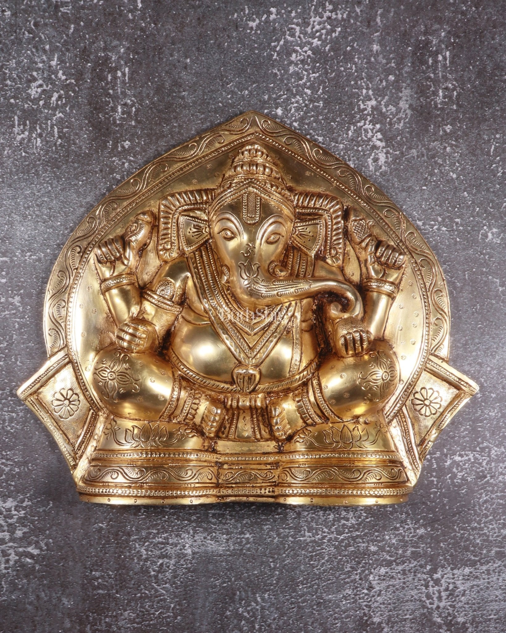 Pure Brass Full Body Lord Ganesha Wall Hanging – 10.5 Inch, 4.98 Kg - Sama Homes Idol - Brass Sculpture - Eco-friendly - Sama Homes