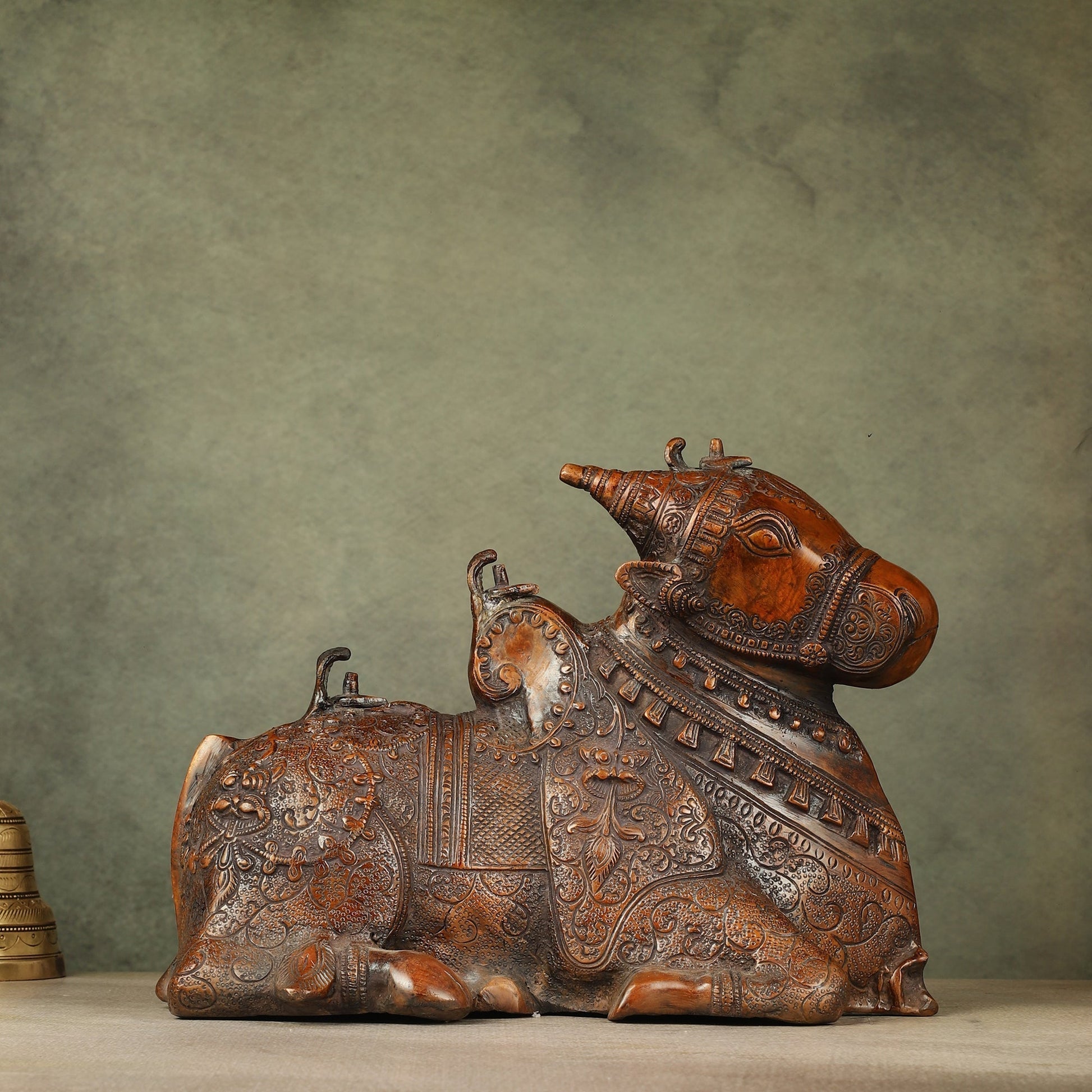 Pure Brass Fully Carved Nandi Statue - 8" - Sama Homes Idol - Brass Sculpture - Eco-friendly - Sama Homes