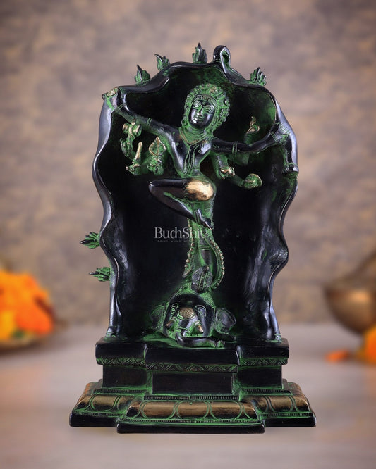 Pure Brass Gajasurasamhara Shiva Idol dancing shiva 
Black and Green Finish - Sama Homes Idol - Brass Sculpture