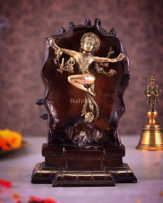 Pure Brass Gajasurasamhara Shiva Idol dancing shiva Chola gold tone - Sama Homes Idol - Brass Sculpture
