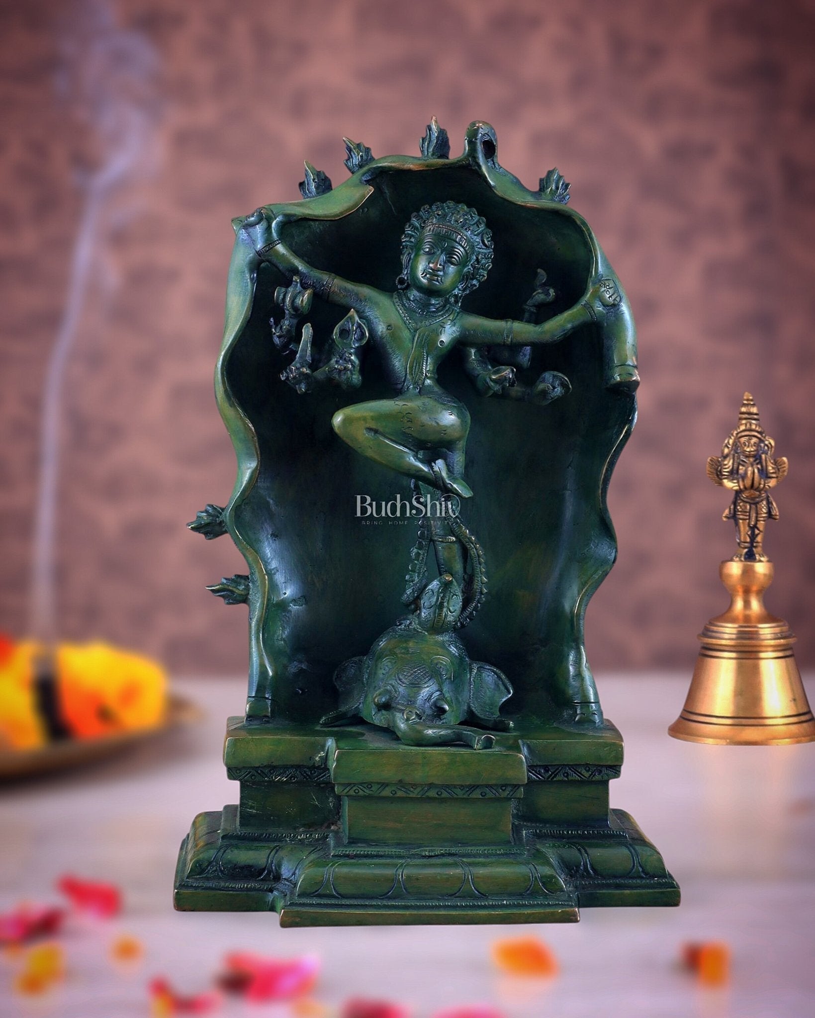 Pure Brass Gajasurasamhara Shiva Idol dancing shiva Green Finish - Sama Homes Idol - Brass Sculpture - Eco-friendly - Sama Homes