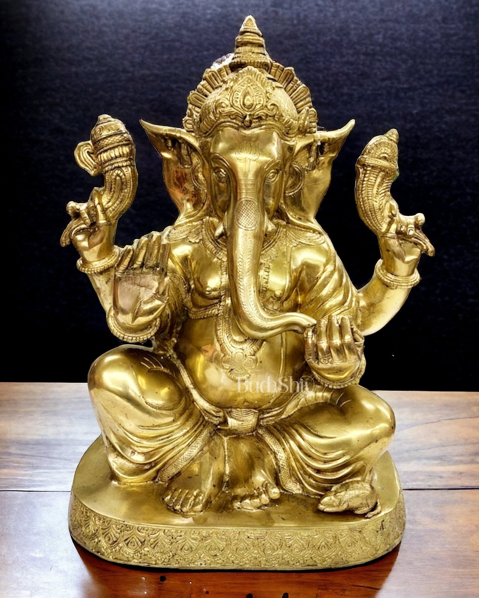 Pure Brass Ganesha Statue 22 inch - Sama Homes Idol - Brass Sculpture - Eco-friendly - Sama Homes