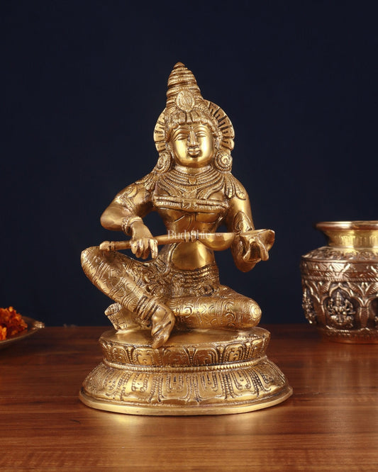Pure Brass Goddess Annapurna Idol – 10 Inch, - Sama Homes Idol - Brass Sculpture