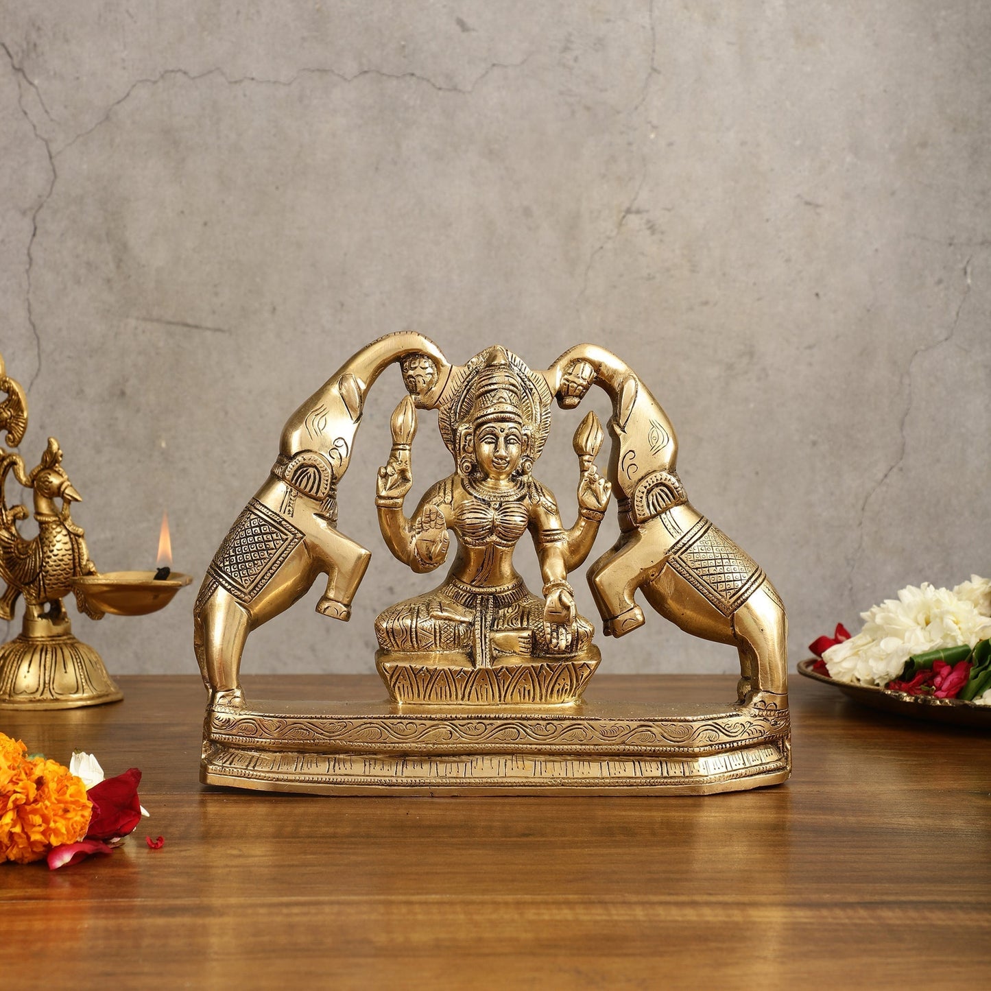 Pure Brass Goddess Gajalakshmi Idol - 7 Inches - Sama Homes Idol - Brass Sculpture