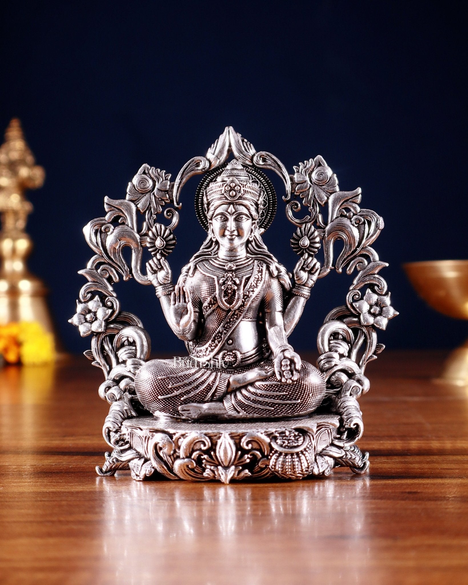 Pure Brass Goddess Lakshmi Idol silver plated – 4” superfine - Sama Homes Idol - Brass Sculpture - Eco-friendly - Sama Homes