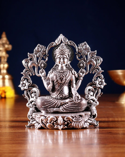 Pure Brass Goddess Lakshmi Idol silver plated – 4” superfine - Sama Homes Idol - Brass Sculpture