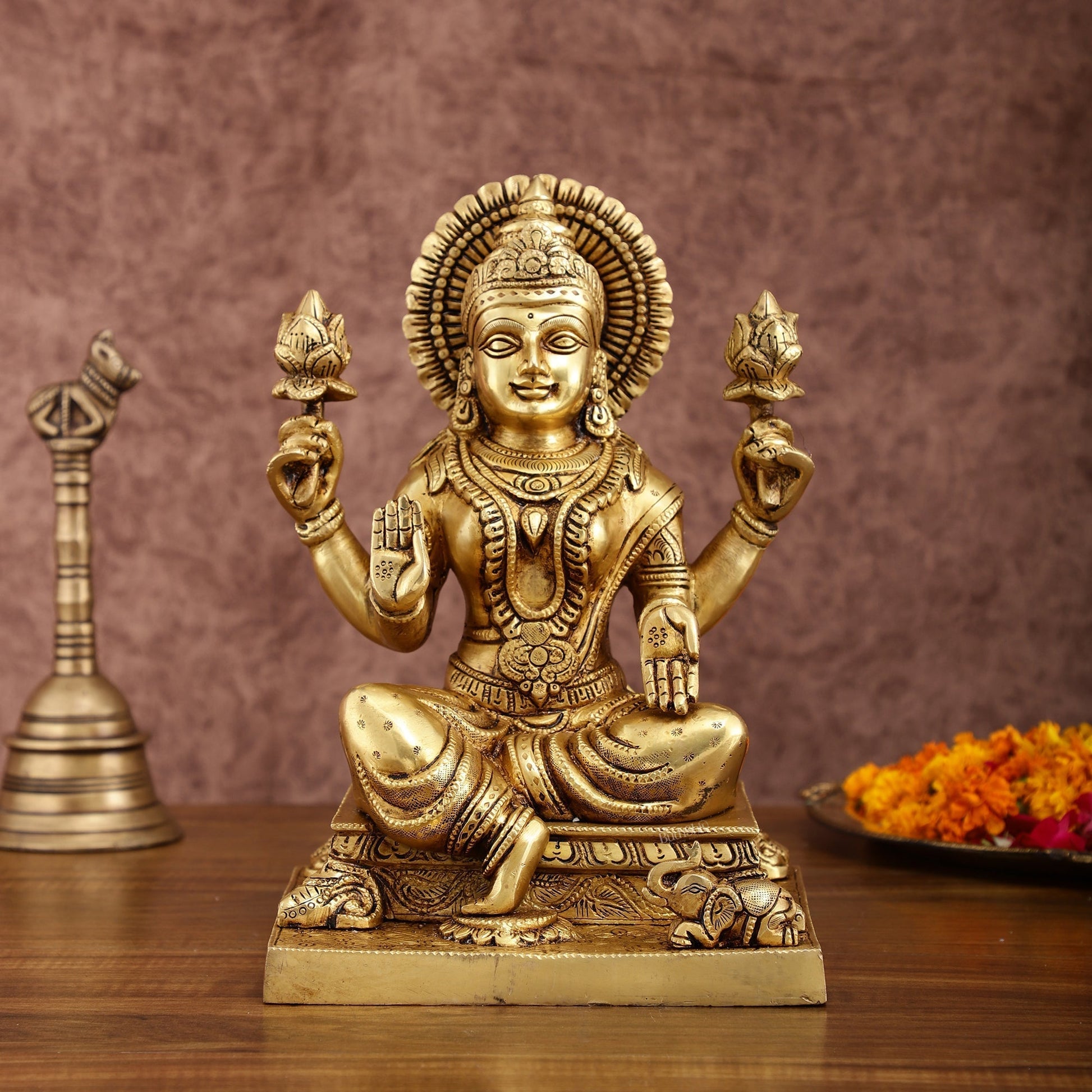 Pure Brass Goddess Lakshmi Statue 12 Inches | Symbol of Prosperity - Sama Homes Idol - Brass Sculpture - Eco-friendly - Sama Homes