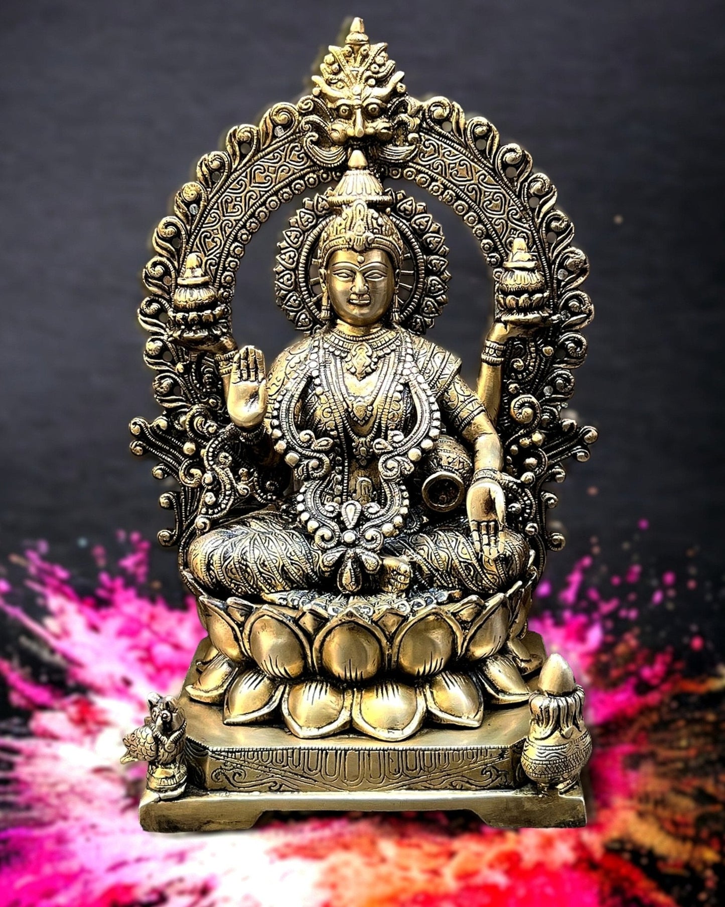 Pure Brass Goddess Lakshmi Statue - 18" - Sama Homes Idol - Brass Sculpture