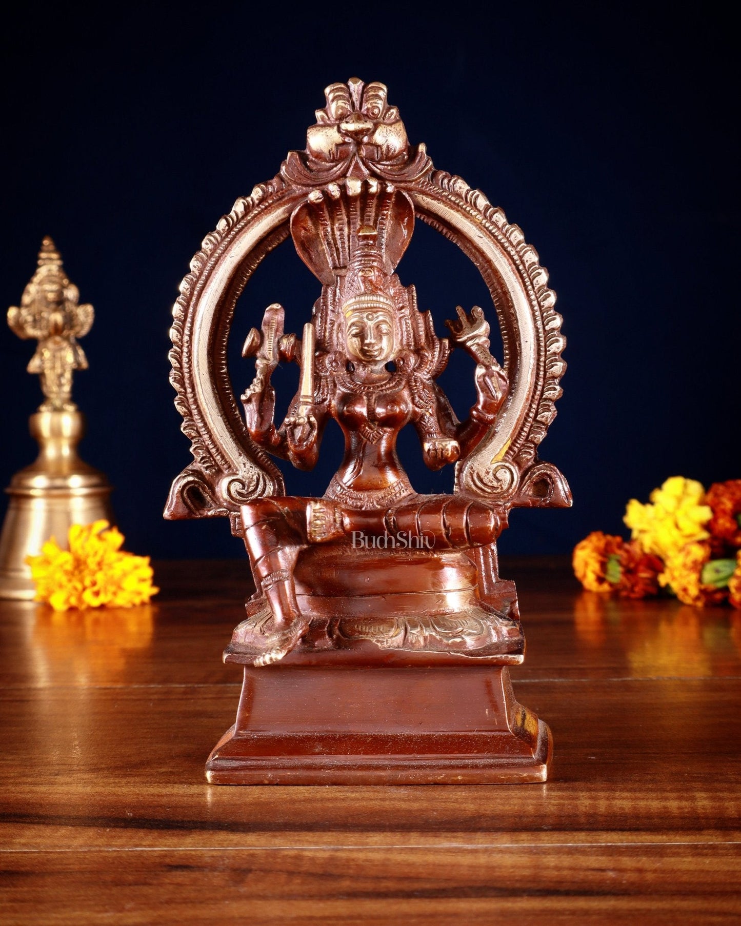 Pure Brass Goddess Mariamman Idol 6.75" dual tone - Sama Homes Idol - Brass Sculpture