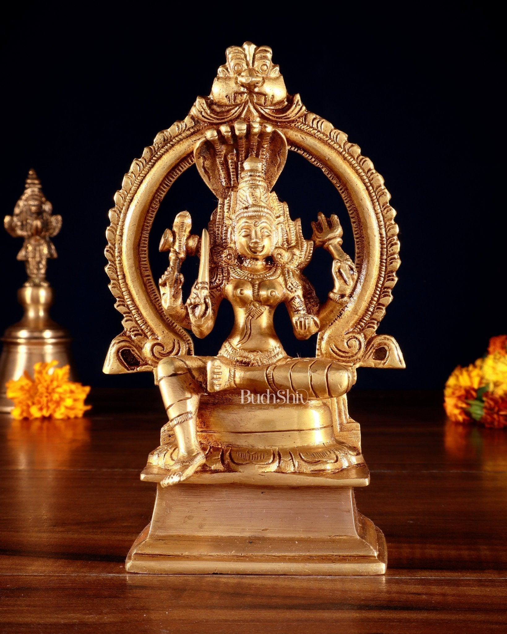 Pure Brass Goddess Mariamman Idol 6.75" - Sama Homes Idol - Brass Sculpture - Eco-friendly - Sama Homes