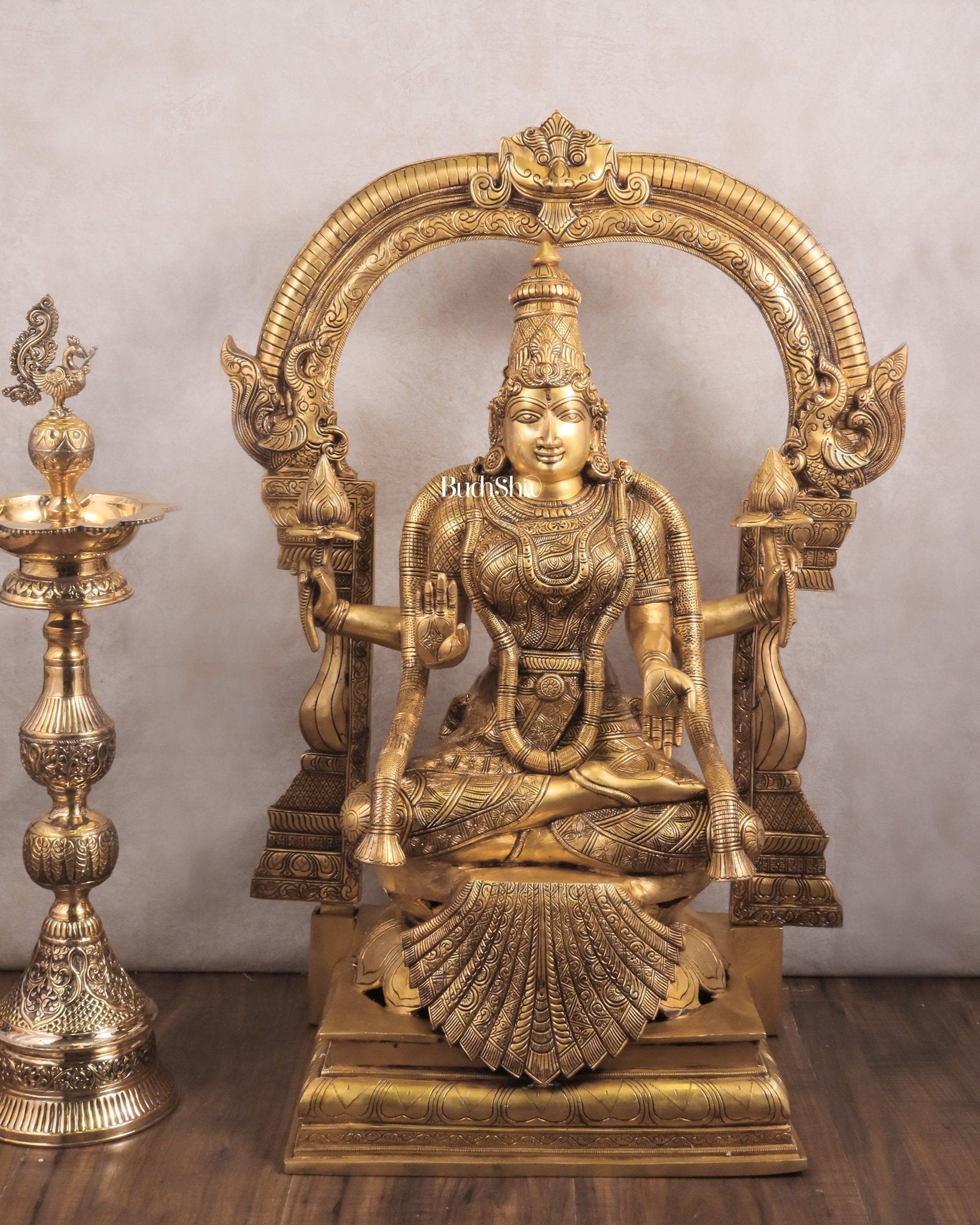 Pure Brass Goddess Padmavathi Lakshmi Sculpture with Thiruvarchi - 30" - Sama Homes Idol - Brass Sculpture - Eco-friendly - Sama Homes