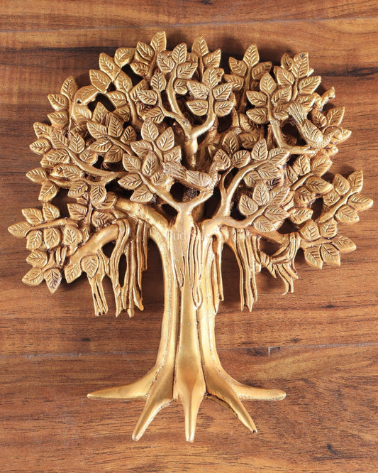 Pure Brass Handcrafted Kalpavriksha Tree Wall Hanging – Symbol of Prosperity 9"