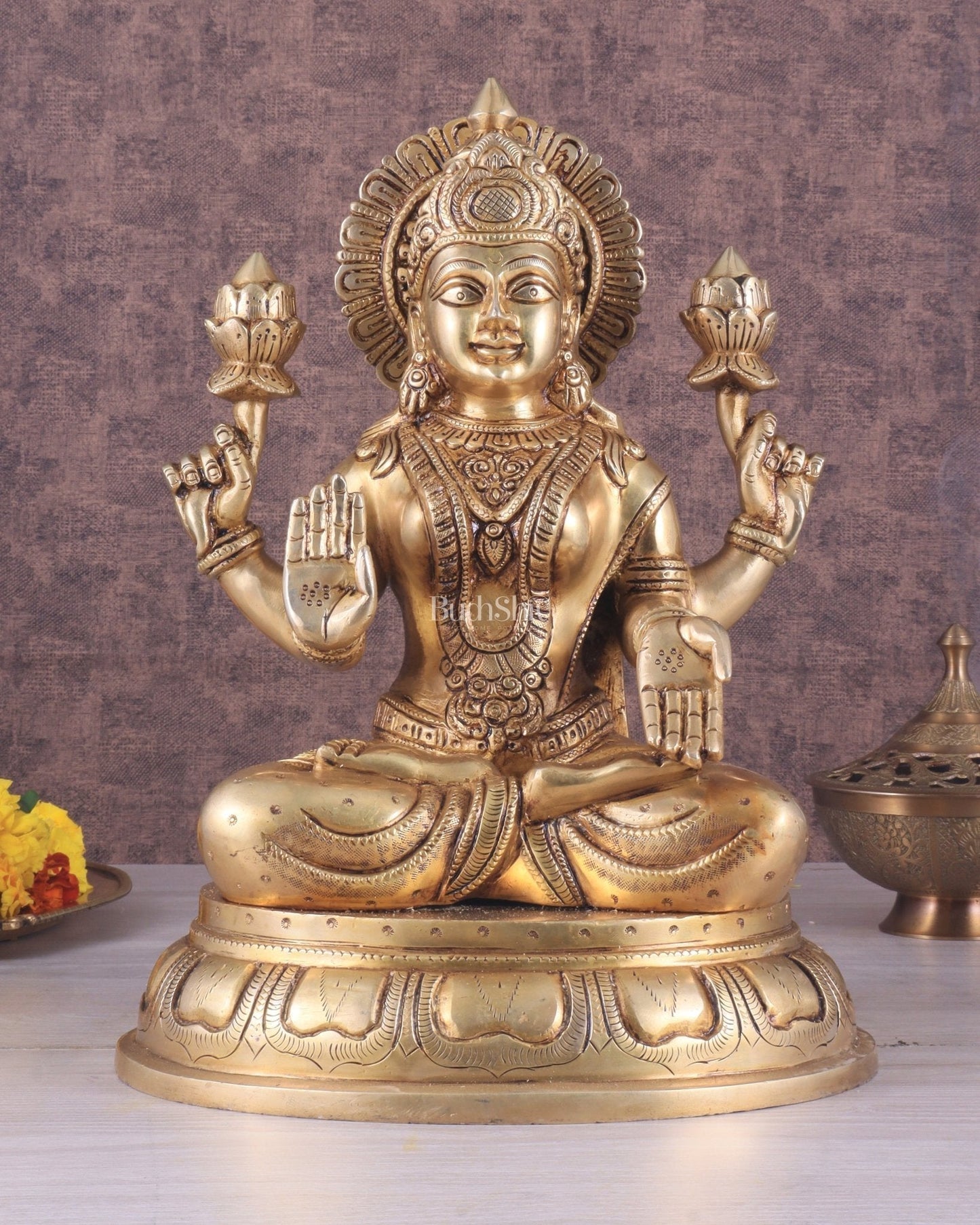 Pure Brass Handcrafted Lakshmi idol 14" - Sama Homes Idol - Brass Sculpture
