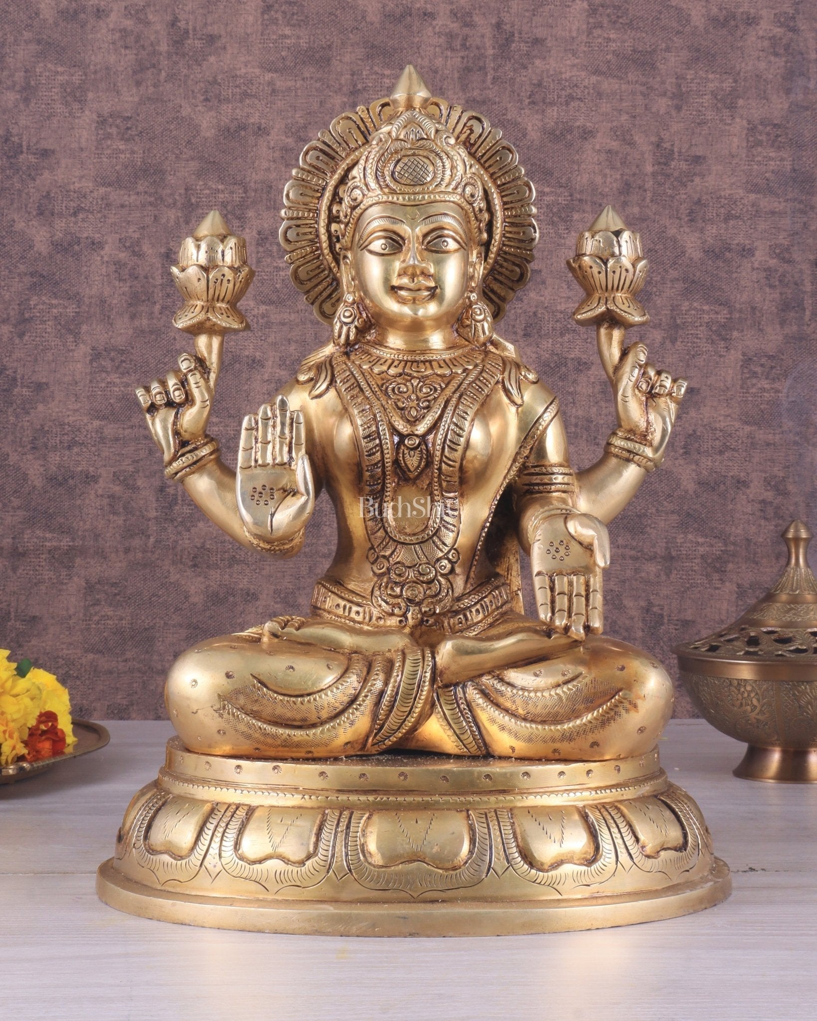 Pure Brass Handcrafted Lakshmi idol 14" - Sama Homes Idol - Brass Sculpture - Eco-friendly - Sama Homes