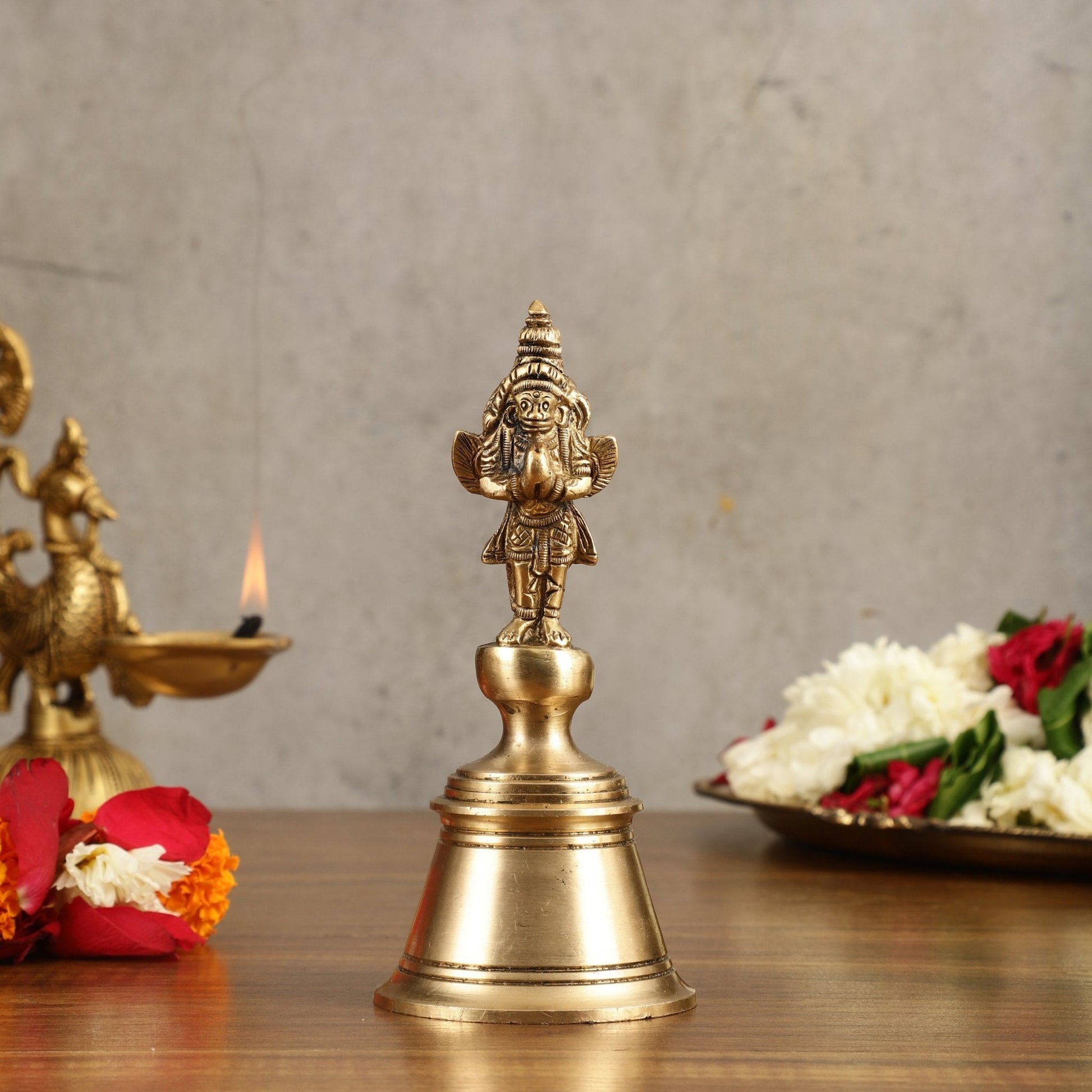 Pure Brass Hanuman and Garuda Handbell - 6.5 in Height - Sama Homes Idol - Brass Sculpture - Eco-friendly - Sama Homes
