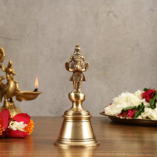 Pure Brass Hanuman and Garuda Handbell - 6.5 in Height - Sama Homes Idol - Brass Sculpture