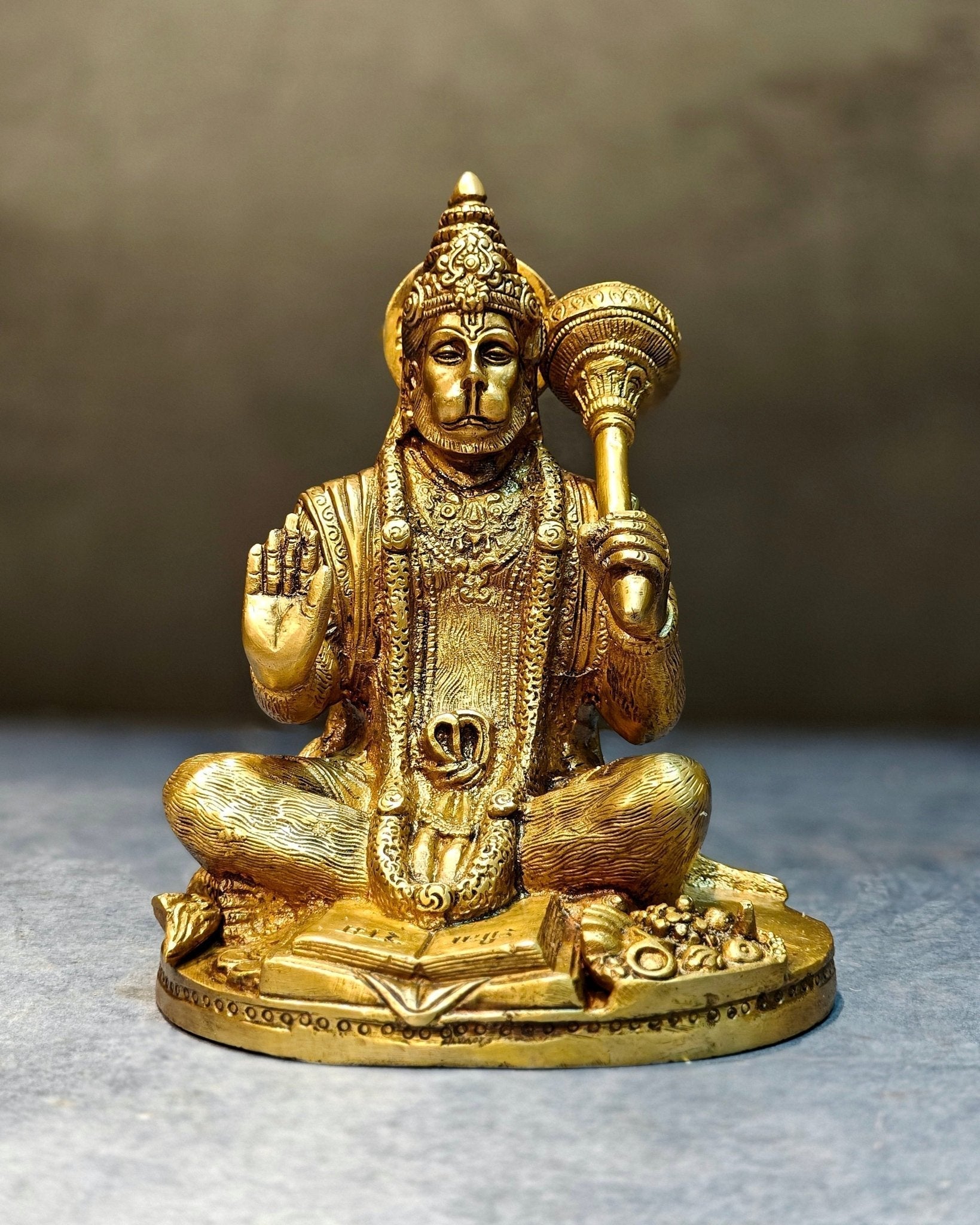 Pure Brass Hanuman Idol blessing 7 inch - Sama Homes Idol - Brass Sculpture - Eco-friendly - Sama Homes